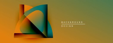 Soyut geometrik şekiller örtüşüyor, canlı renk eğimleri yaratıyor. Arkaplanda sıcak sarı, turuncu, deniz mavisi renkleri var. Minimalist tasarım.