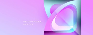 Soyut tasarım katmanlı şekiller, canlı renkler içerir. Pembe, mavi renkler modern estetik yaratıyor. Mevcut en küçük metin.