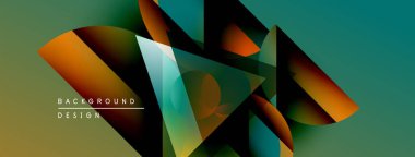 Soyut geometrik şekiller örtüşüyor, canlı renk eğimleri yaratıyor. Tasarımda deniz mavisi, turuncu, kahverengi renkler var. Modern arkaplan dokusu.