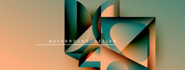 Soyut geometrik şekiller üst üste binerek katmanlı görsel efekt yaratır. Gradyan renkler harmanlanır, modern arkaplan tasarımı oluşturulur.