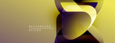 Soyut geometrik şekiller örtüşerek dinamik altın eğimli zemin oluşturur. Minimalist tasarım metin ögeleri içerir.