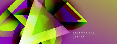 Soyut geometrik şekiller örtüşüyor, canlı renk eğimleri yaratıyor. Tasarım mor, yeşil, sarı renklere sahiptir. Modern arkaplan ögesi.