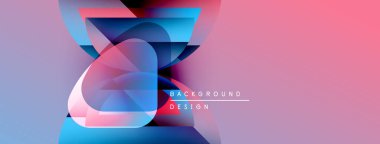 Soyut geometrik şekiller harmanlanarak canlı pembe ve mavi renkler yaratır. Modern tasarım ögeleri dinamik arkaplan dokusunu önerir.