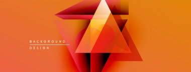 Soyut geometrik tasarım. Turuncu, kırmızı renkler katmanlı üçgen şekiller oluşturur. Dijital projeler için modern arkaplan.