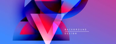 Soyut enerjik tasarım. Geometrik şekiller örtüşür, dinamik görsel efekt yaratır. Mor, mavi, kırmızı renkler kompozisyona hakim. Modern estetik.