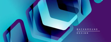 Soyut geometrik şekiller örtüşür, parlak mavi ve mor renkler yaratır. Modern tasarım dijital sanat, arkaplan dokusu öneriyor.