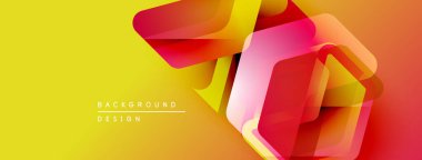 Parlak sarı arka plan, üst üste binen geometrik şekiller. Kırmızı, turuncu renkler dinamik görsel efekt yaratır. Mevcut en küçük metin.