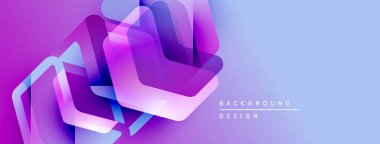 Soyut geometrik şekiller örtüşüyor, canlı mor ve mavi renkler yaratıyor. Arkaplan ve sunumlar için modern tasarım ögesi.