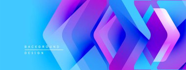 Soyut geometrik katmanlar canlı mavi, mor gradyan oluşturur. Modern tasarım teknoloji, yenilik, dijital sanat öneriyor.