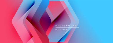 Soyut geometrik şekiller çakışıyor. Pembe, mavi renkler dinamik görsel efekt yaratır. Modern tasarım elementleri yenilik ve teknoloji öneriyor.