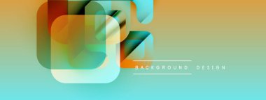 Soyut geometrik şekiller örtüşür, canlı bir gradyan arkaplan oluşturur. Modern tasarım elementleri yenilik ve akıcılık öneriyor.