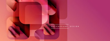 Soyut geometrik şekiller örtüşür, canlı pembe gradyan arkaplan oluşturur. Modern tasarım elementleri dijital sanat ve yenilik öneriyor.