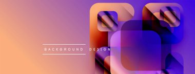 Soyut eğim arkaplanı. Üst üste binen kareler dinamik görsel efekt yaratır. Turuncu, mor renkler kompozisyona hakim. Modern tasarım ögesi.