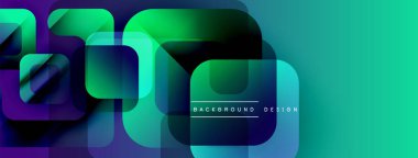 Soyut geometrik şekiller çakışıyor. Canlı mavi, yeşil renkler modern arka plan yaratır. Dizayn özellikleri yuvarlak kareler, dikdörtgenler.