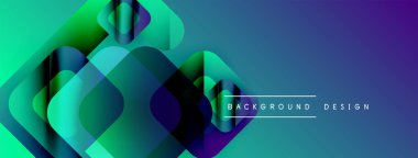 Soyut geometrik şekiller örtüşür, canlı bir değişim etkisi yaratır. Mavi, yeşil renkler kompozisyona hakim. Modern tasarım ögesi.