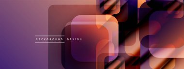 Soyut geometrik şekiller örtüşüyor, canlı mor, turuncu renkler yaratıyor. Modern tasarım dijital arkaplanlar ve sunumlar için uygundur.