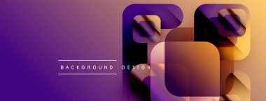 Soyut geometrik şekiller mor ve altın rengiyle örtüşür. Modern tasarım elementleri dinamik görsel etki yaratır. Arkaplan teknoloji ve yenilik öneriyor.