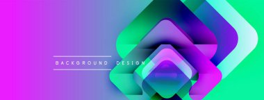 Canlı soyut arkaplan özellikleri katmanlı şekiller, gradyanlar. Mor, turkuaz, yeşil renkler dinamik görsel efekt yaratır. Modern tasarım ögesi.