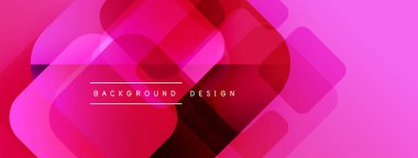 Soyut pembe tasarım özellikleri üst üste binen yuvarlak kareler. Gradyan gölgeler dinamik görsel doku yaratır. Metin arkaplan tasarımı okur.