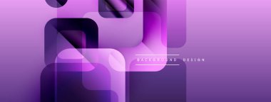 Soyut mor arkaplan. Üst üste binen kareler, dikdörtgenler modern tasarım yaratır. Gradyan gölgeler görsel derinlik ve doku sunar.