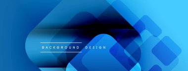 Soyut mavi arkaplan. Üst üste binen kareler dinamik görsel efekt yaratır. Modern tasarım ögeleri parlak kompozisyon sunar.