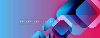 Soyut gradyan arkaplan özellikleri üst üste binen yuvarlak kareler. Pembeye mavi geçişler, modern görsel efektler yaratıyor. Metin arkaplan tasarımı okur.