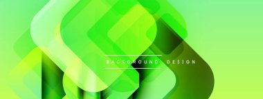 Soyut yeşil katmanlar dinamik bileşim yaratır. Üst üste binen kareler derinliği, modern estetiği gösteriyor. Parlak, canlı görsel.