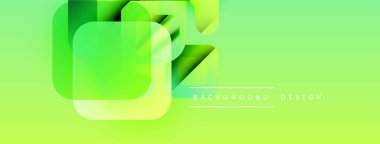 Soyut yeşil gradyan tasarımı. Üst üste binen kareler dinamik görsel efekt yaratır. Açık sarı renkler derinlik ve doku ekler.