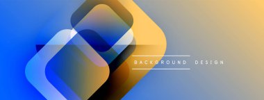 Soyut geometrik şekiller çakışıyor. Mavi, sarı gradyanlar modern arkaplan oluşturur. Minimalist tasarım yenilik ve teknoloji öneriyor.