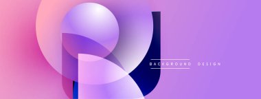 Soyut gradyanlar harmanlanır ve dinamik şekiller yaratır. Mor, pembe renkler kompozisyona hakim. Modern tasarım elementleri görsel uyum sunar.