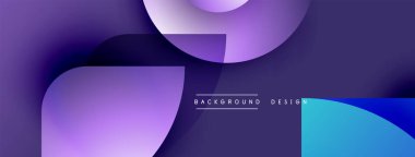 Soyut mor, mavi renkler. Üst üste binen şekiller dinamik görsel efekt yaratır. Minimalist metin arka plan tasarımı okur. Modern estetik.