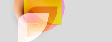 Soyut şekiller örtüşüyor, canlı renk değişimleri yaratıyor. Yumuşak renkler açık gri arkaplana karışıyor. Minimalist tasarım modern estetiği öneriyor.