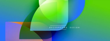 Soyut renkli şekiller çakışıyor. Gradyan renkler dinamik görsel efekt yaratır. Arkaplan ve sunumlar için uygun modern tasarım.