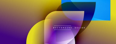 Soyut gradyanlar harmanlanarak, dinamik görsel akış yaratır. Modern tasarım, üst üste binen şekiller, canlı renkler, metin örtüsü.