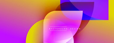 Soyut, enerjik şekiller çakışıyor. Pembe, mor, sarı renkler düzgün bir şekilde harmanlanarak dinamik görsel efekt yaratır. Modern tasarım ögesi.