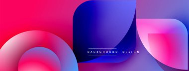 Soyut, enerjik şekiller çakışıyor. Pembe, mavi, mor renkler dinamik görsel efekt yaratır. Modern tasarım arka planlar için uygun.
