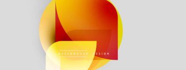 Soyut tasarım canlı turuncu, sarı renkler içerir. Üst üste binen şekiller modern görsel etki yaratır. Metin elementi ile minimalist biçim.