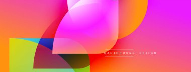Canlı, soyut bir arkaplan. Üst üste binen renkli şekiller dinamik görsel efekt yaratır. Gradyan renkler kusursuz bir şekilde harmanlanır, modern tasarım..