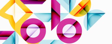 Soyut geometrik bileşim. Canlı renkler kesişiyor, dinamik görsel deneyim yaratıyor. Şekiller çakışıyor, modern tasarımı oluşturuyor.