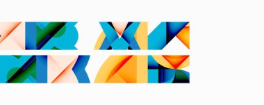 Soyut geometrik şekiller, canlı renkler, tekrarlayan desenler. Modern tasarım elementleri görsel ilgi yaratır. Temiz estetik.