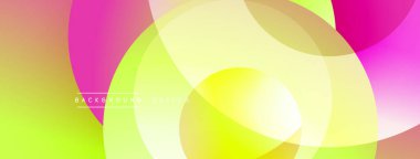 Soyut renkli arkaplan. Üst üste binen daireler canlı gradyanlar oluşturur. Pembe, sarı ve yeşil renkler harmanlanır. Modern tasarım ögesi.