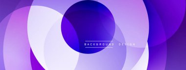 Soyut mor tasarım, üst üste binen daireler. Gradyan gölgeler dinamik görsel efekt yaratır. Projeler için modern arkaplan.