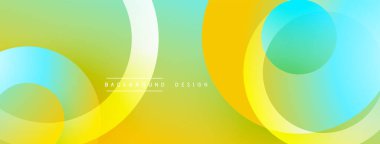 Soyut renkli tasarım. Üst üste binen daireler dinamik değişim etkisi yaratır. Sarı, yeşil, mavi renkler düzgün bir şekilde harmanlanır. Modern estetik.
