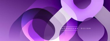 Soyut mor katmanlar dinamik arkaplan yaratır. Üst üste binen daireler, düzgün eğimler, modern tasarım elementleri mevcut. Minimalist estetik.