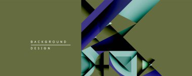 Soyut geometrik tasarım üst üste binen şekiller, gradyanlar. Zeytin yeşili arka plan mavi, deniz mavisi elementlerle çelişiyor. Modern estetik, temiz çizgiler dinamik bileşim yaratır.