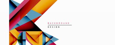 Soyut geometrik şekiller örtüşür, canlı renk blokları oluşturur. Tasarım, beyaz alana karşı turuncu, mavi ve kırmızı renklere sahiptir. Modern estetik, dinamik kompozisyon.