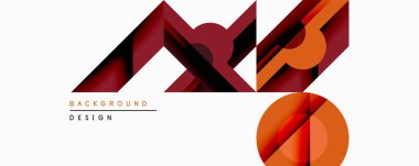 Soyut geometrik şekiller dinamik bileşim yaratır. Kırmızı, turuncu renkler tasarımda baskın. Minimalist stil modern estetik, temiz çizgiler ve görsel etkiyi akla getiriyor.