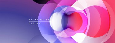 Soyut çemberler çakışıyor, canlı gradyanlar yaratıyor. Mor, pembe, mavi renkler düzgün bir şekilde harmanlanır. Arka planlar için modern tasarım ögesi.