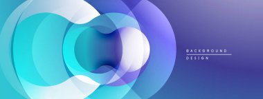 Soyut daireler çakışıyor ve sıvı şekiller oluşturuyor. Mavi, mor renkler dizaynın hakimi. Modern, canlı arkaplan dokusu.