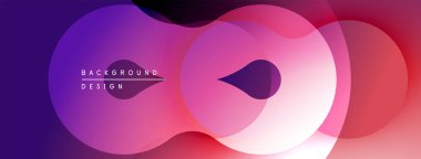 Soyut şekiller örtüşüyor, canlı gradyanlar yaratıyor. Pembe, mor renkler kompozisyona hakim. Modern tasarım ögesi.
